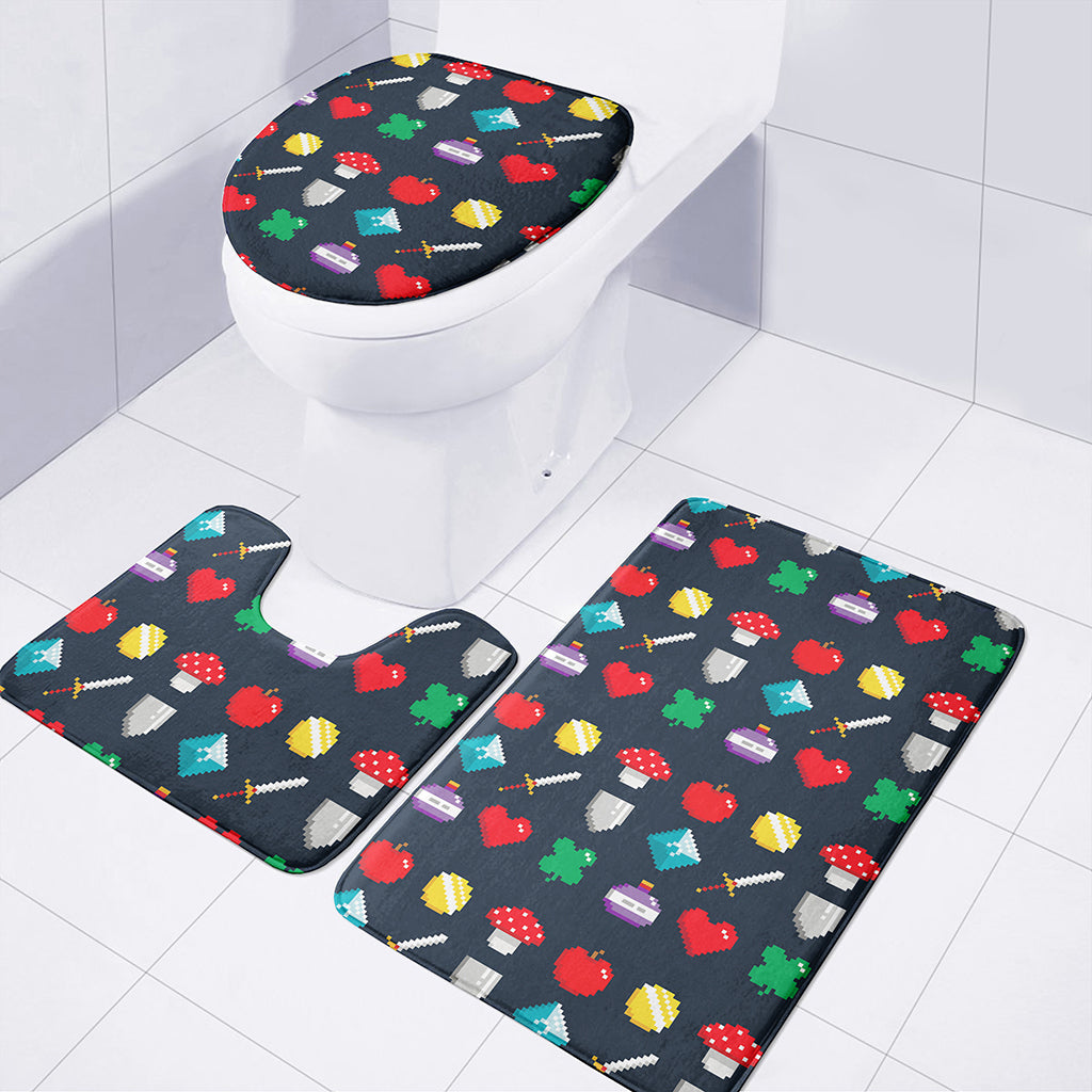 8-Bit Pixel Game Items Print 3 Piece Bath Mat Set