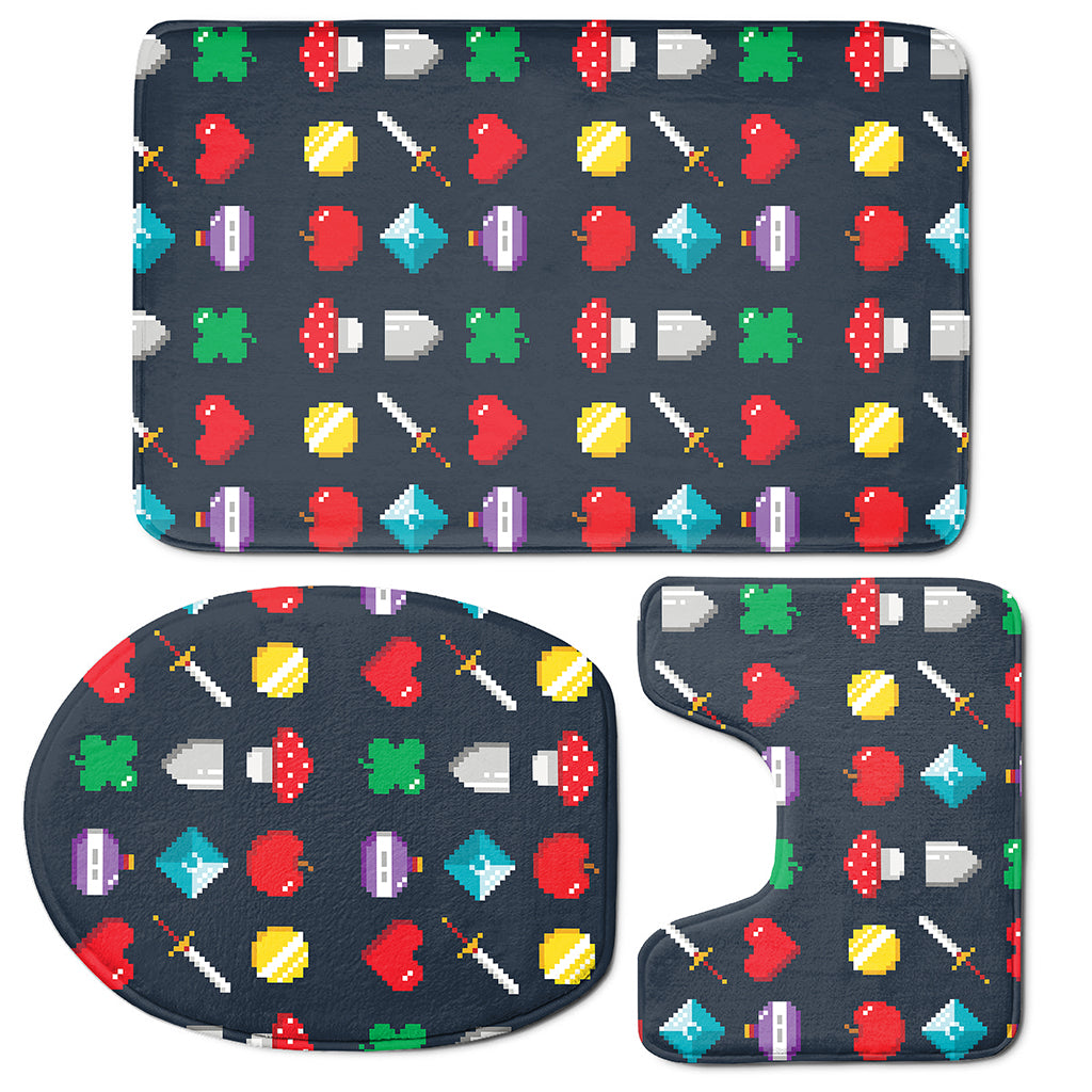 8-Bit Pixel Game Items Print 3 Piece Bath Mat Set