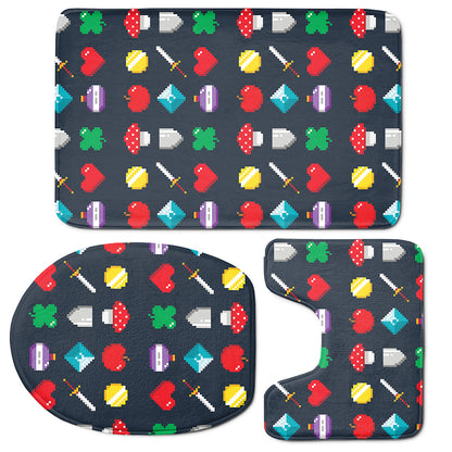 8-Bit Pixel Game Items Print 3 Piece Bath Mat Set