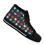 8-Bit Pixel Game Items Print Black High Top Shoes