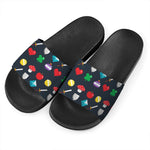 8-Bit Pixel Game Items Print Black Slide Sandals