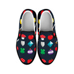 8-Bit Pixel Game Items Print Black Slip On Shoes