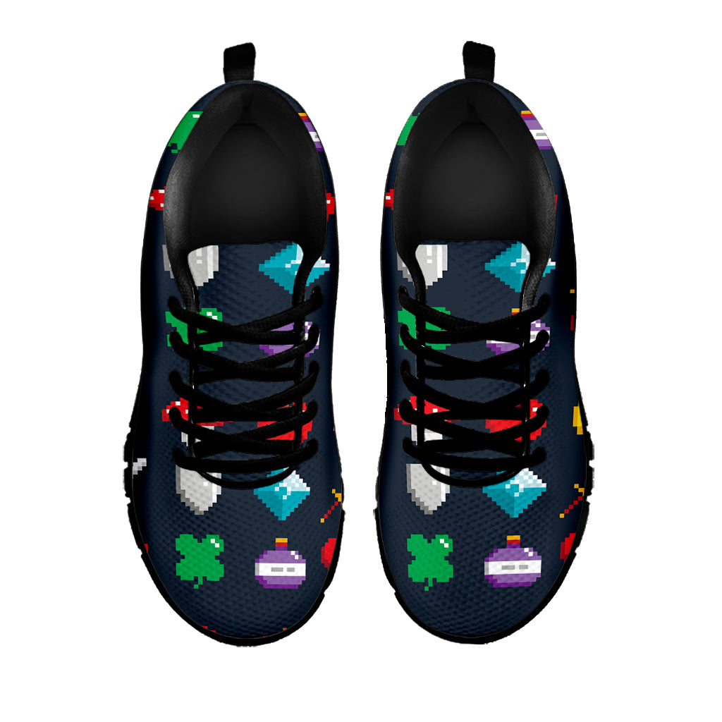 8-Bit Pixel Game Items Print Black Sneakers