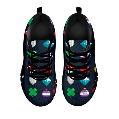 8-Bit Pixel Game Items Print Black Sneakers