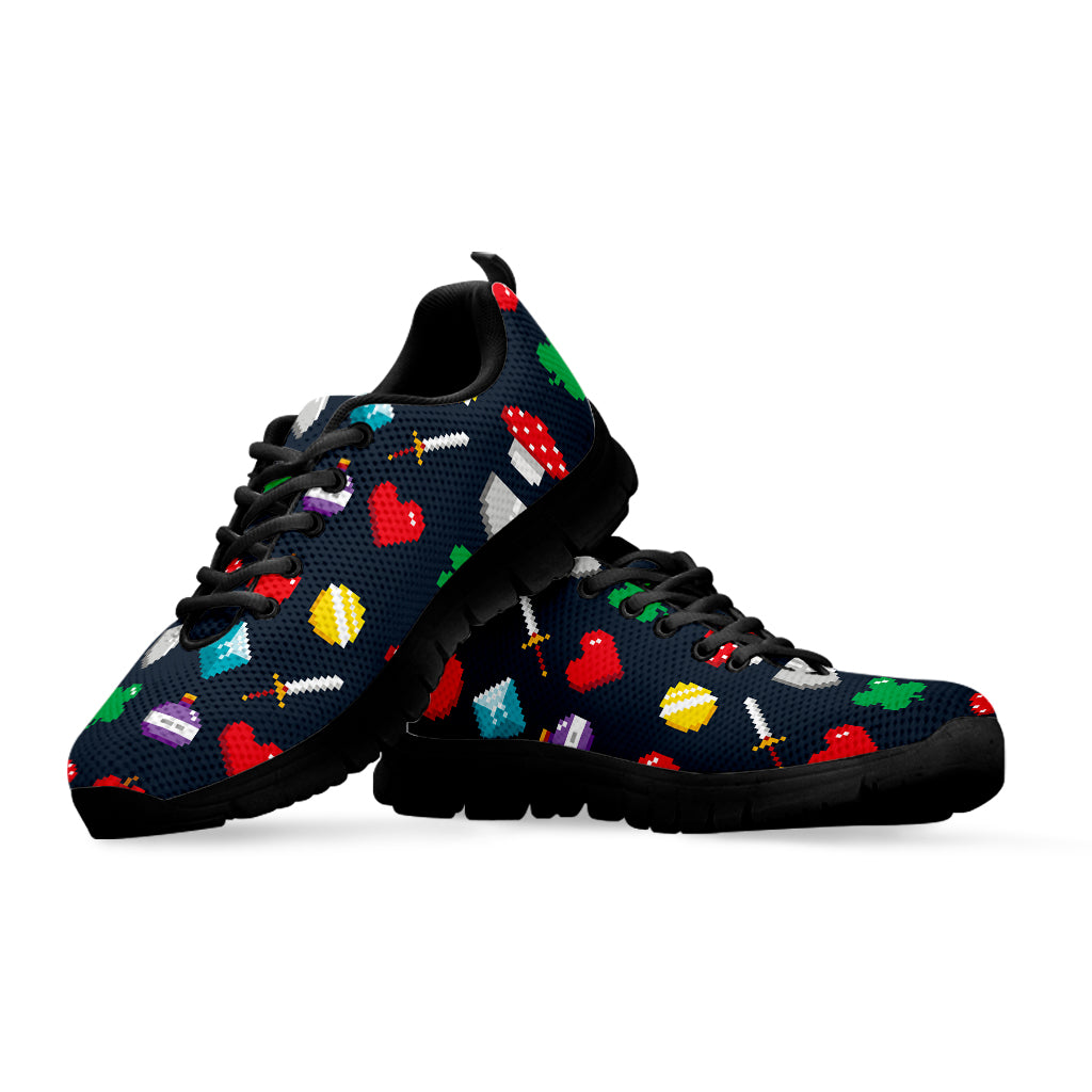 8-Bit Pixel Game Items Print Black Sneakers