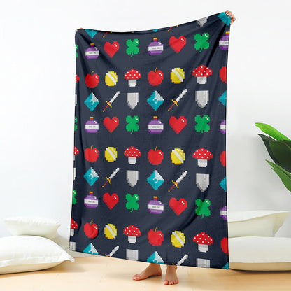 8-Bit Pixel Game Items Print Blanket