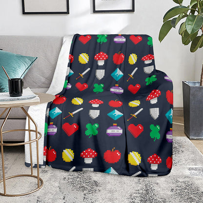 8-Bit Pixel Game Items Print Blanket
