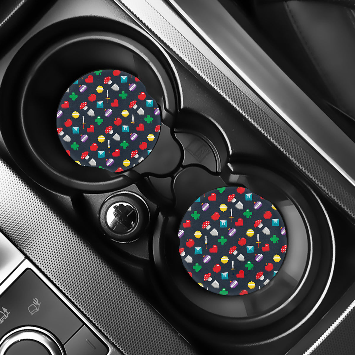 8-Bit Pixel Game Items Print Car Coasters