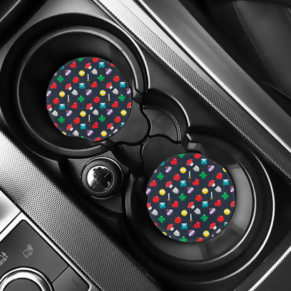 8-Bit Pixel Game Items Print Car Coasters