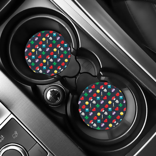 8-Bit Pixel Game Items Print Car Coasters