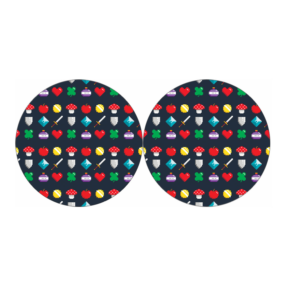 8-Bit Pixel Game Items Print Car Coasters