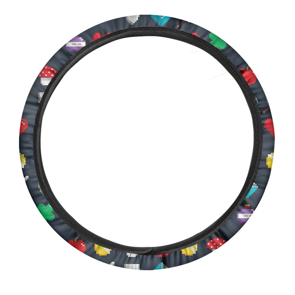 8-Bit Pixel Game Items Print Car Steering Wheel Cover