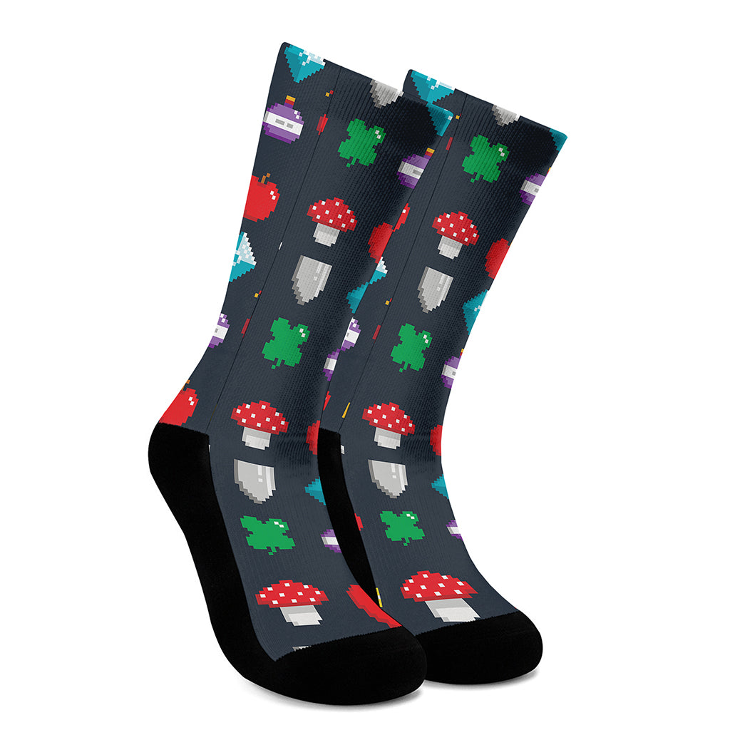 8-Bit Pixel Game Items Print Crew Socks