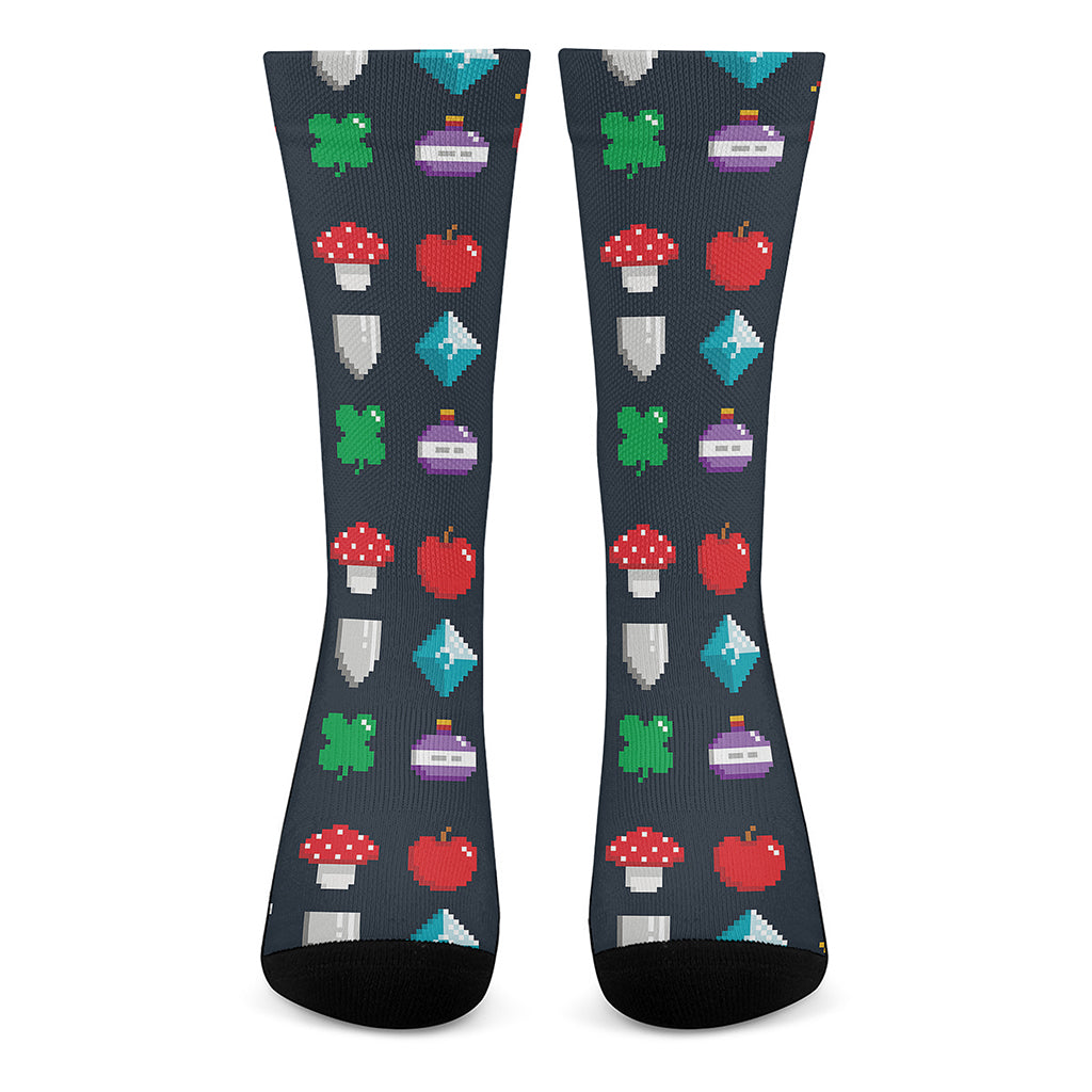 8-Bit Pixel Game Items Print Crew Socks