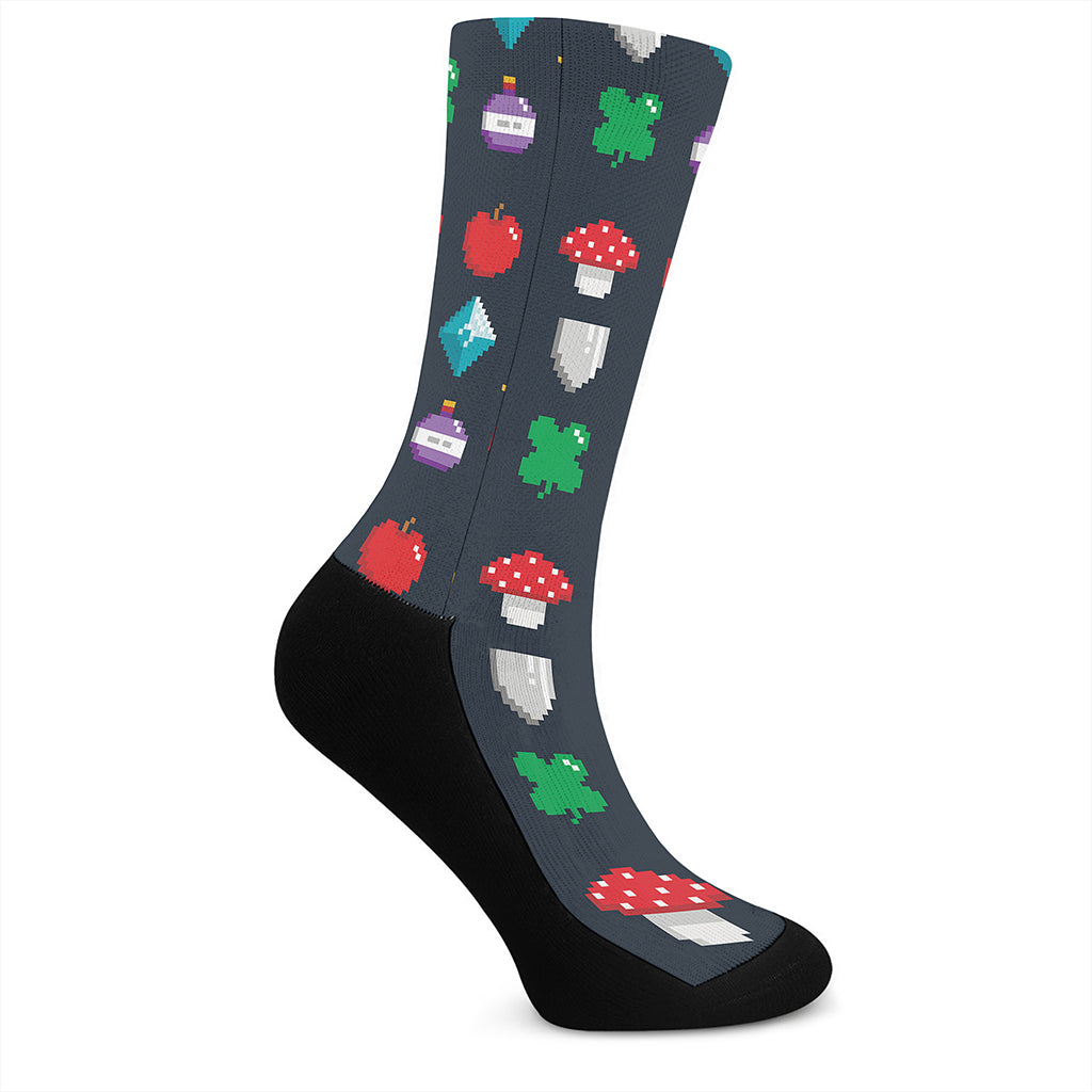 8-Bit Pixel Game Items Print Crew Socks