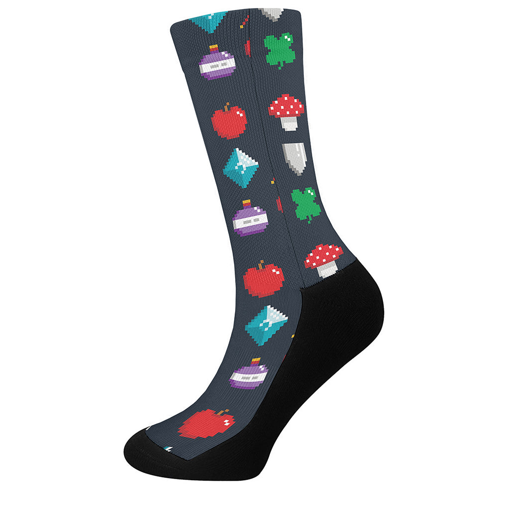 8-Bit Pixel Game Items Print Crew Socks