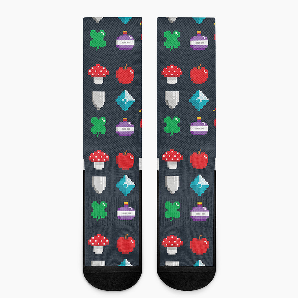 8-Bit Pixel Game Items Print Crew Socks