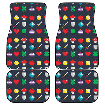 8-Bit Pixel Game Items Print Front and Back Car Floor Mats