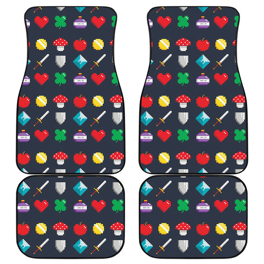 8-Bit Pixel Game Items Print Front and Back Car Floor Mats