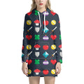 8-Bit Pixel Game Items Print Pullover Hoodie Dress