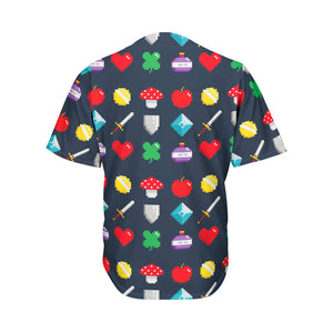 8-Bit Pixel Game Items Print Men's Baseball Jersey