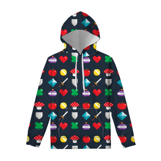 8-Bit Pixel Game Items Print Pullover Hoodie