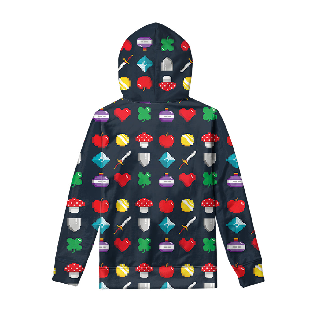 8-Bit Pixel Game Items Print Pullover Hoodie