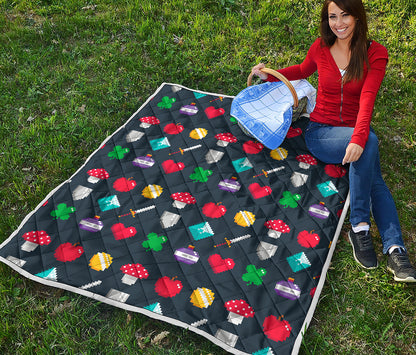 8-Bit Pixel Game Items Print Quilt