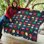 8-Bit Pixel Game Items Print Quilt