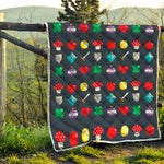 8-Bit Pixel Game Items Print Quilt