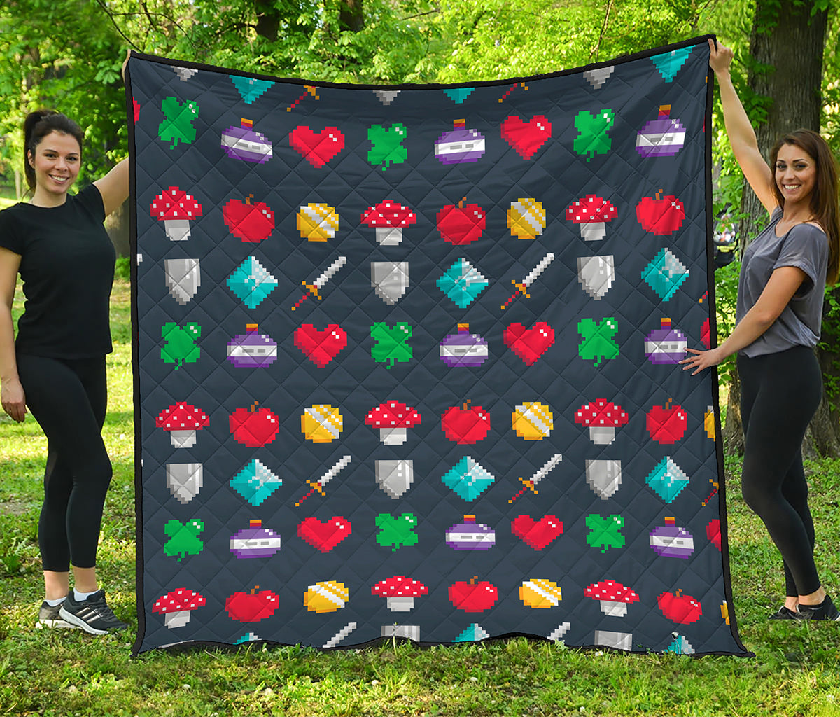 8-Bit Pixel Game Items Print Quilt