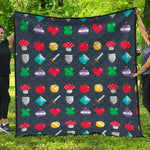 8-Bit Pixel Game Items Print Quilt