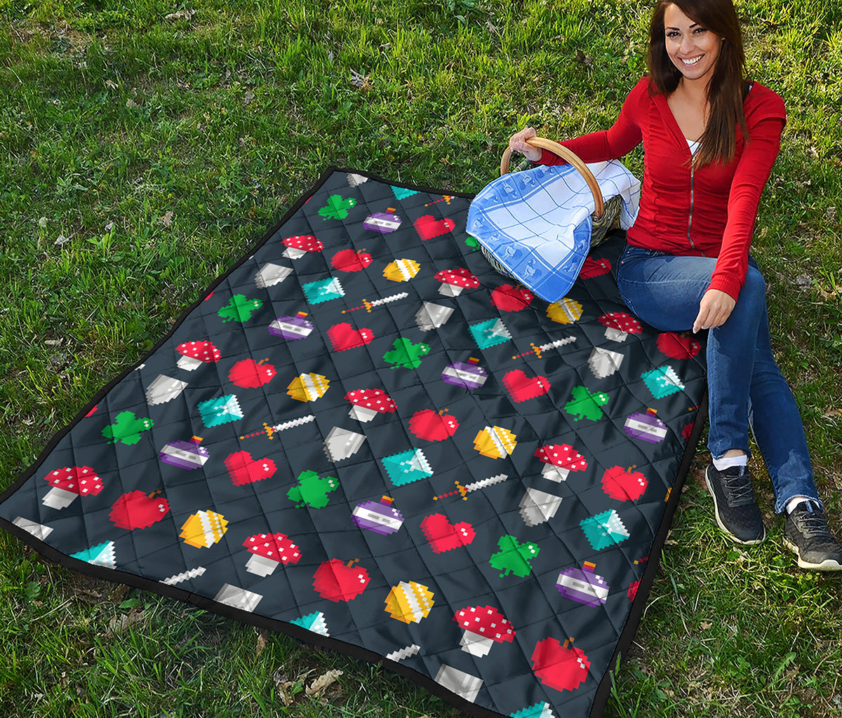 8-Bit Pixel Game Items Print Quilt