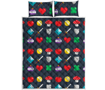8-Bit Pixel Game Items Print Quilt Bed Set