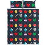 8-Bit Pixel Game Items Print Quilt Bed Set