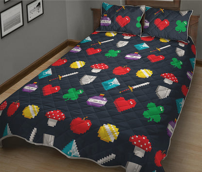 8-Bit Pixel Game Items Print Quilt Bed Set