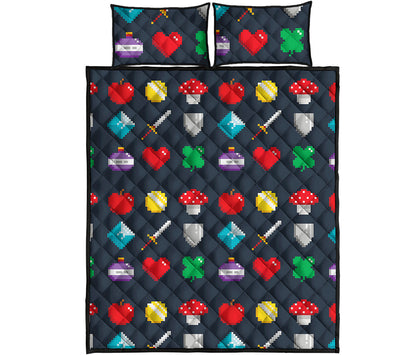8-Bit Pixel Game Items Print Quilt Bed Set