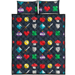 8-Bit Pixel Game Items Print Quilt Bed Set