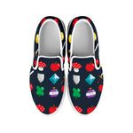 8-Bit Pixel Game Items Print White Slip On Shoes
