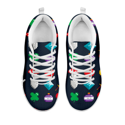 8-Bit Pixel Game Items Print White Sneakers