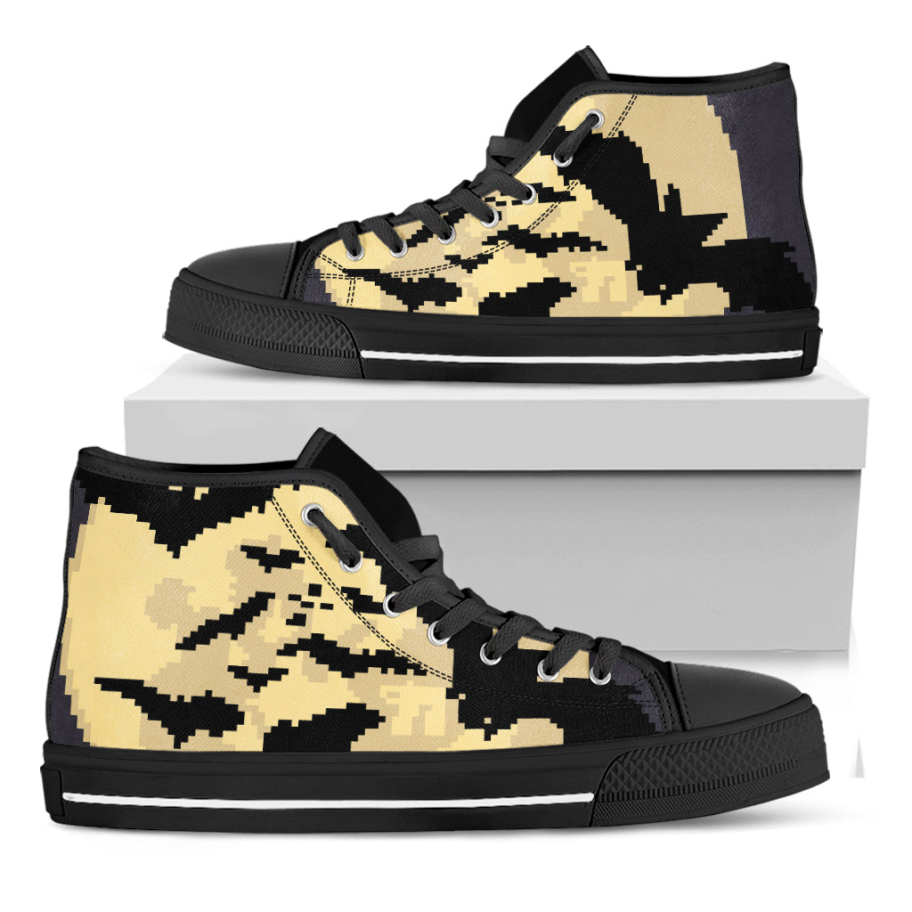 8-Bit Pixel Halloween Bat Print Black High Top Shoes