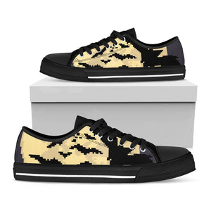 8-Bit Pixel Halloween Bat Print Black Low Top Shoes 