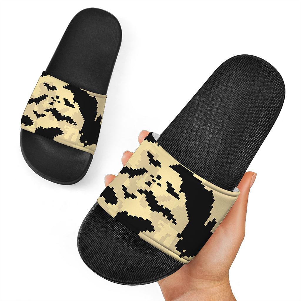 8-Bit Pixel Halloween Bat Print Black Slide Sandals
