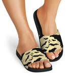 8-Bit Pixel Halloween Bat Print Black Slide Sandals