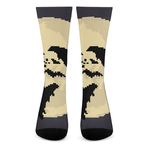 8-Bit Pixel Halloween Bat Print Crew Socks