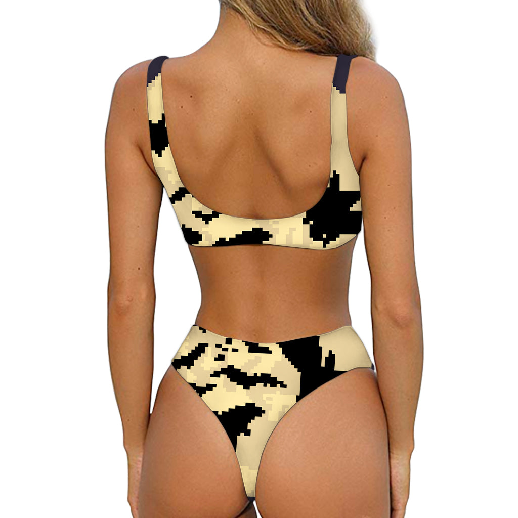 8-Bit Pixel Halloween Bat Print Front Bow Tie Bikini