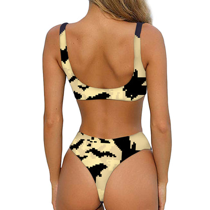 8-Bit Pixel Halloween Bat Print Front Bow Tie Bikini