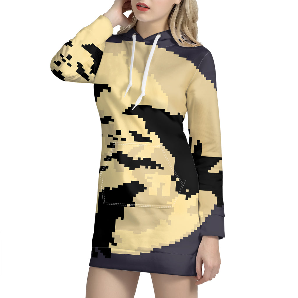 8-Bit Pixel Halloween Bat Print Pullover Hoodie Dress