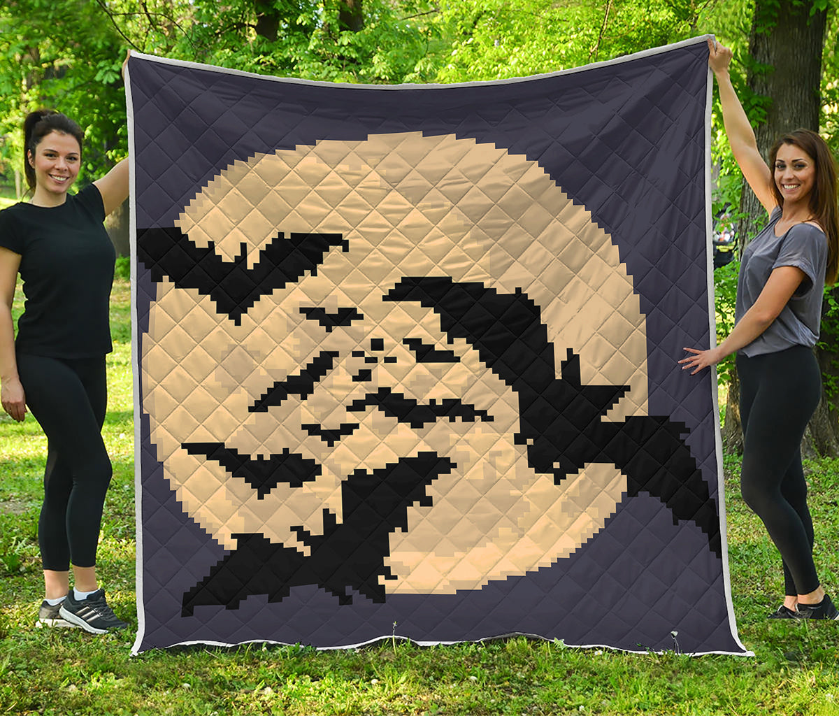 8-Bit Pixel Halloween Bat Print Quilt