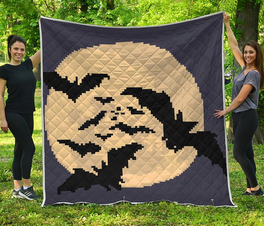 8-Bit Pixel Halloween Bat Print Quilt